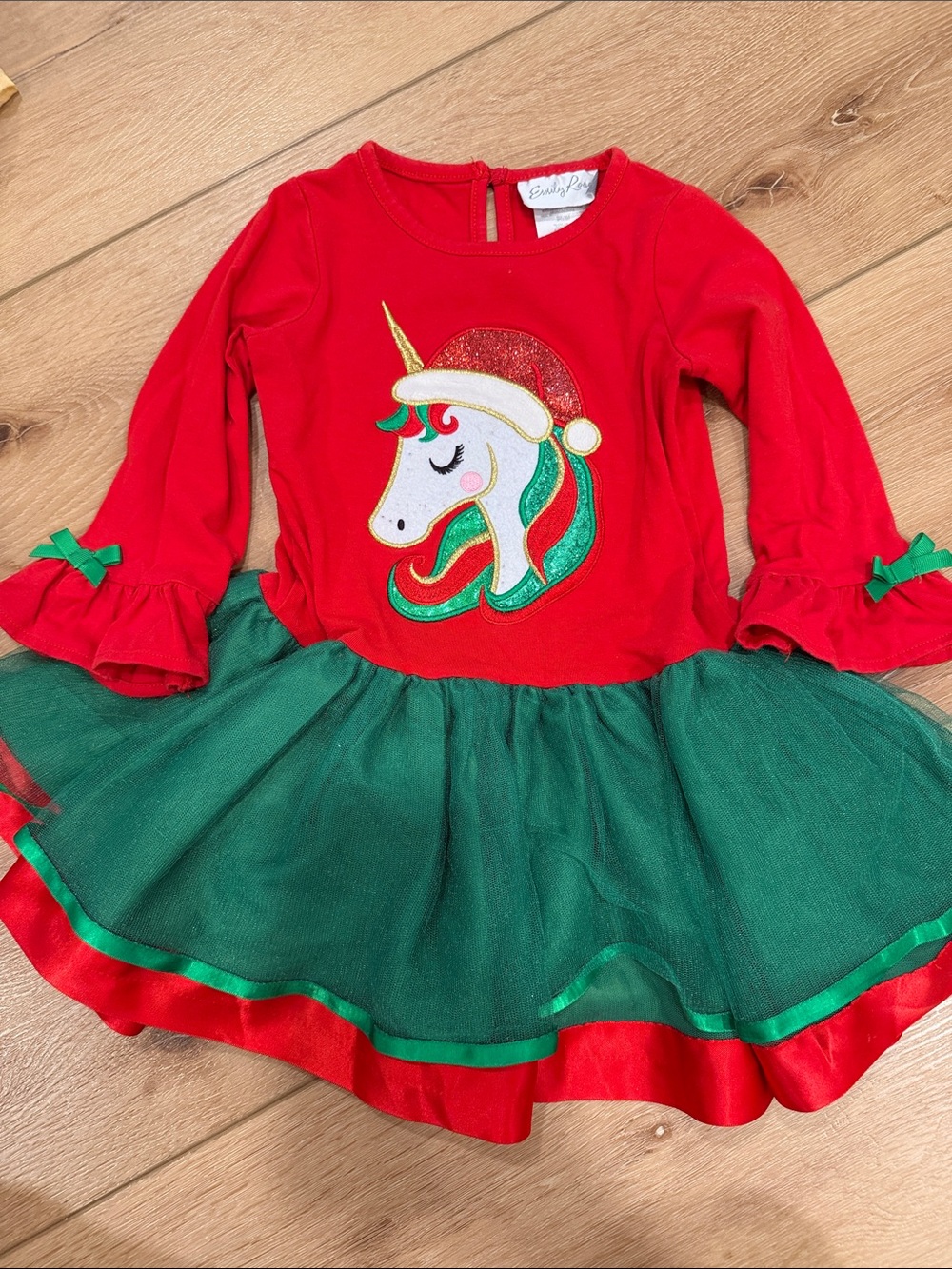 Emily Rose Red & Green Unicorn Holiday Tutu Top